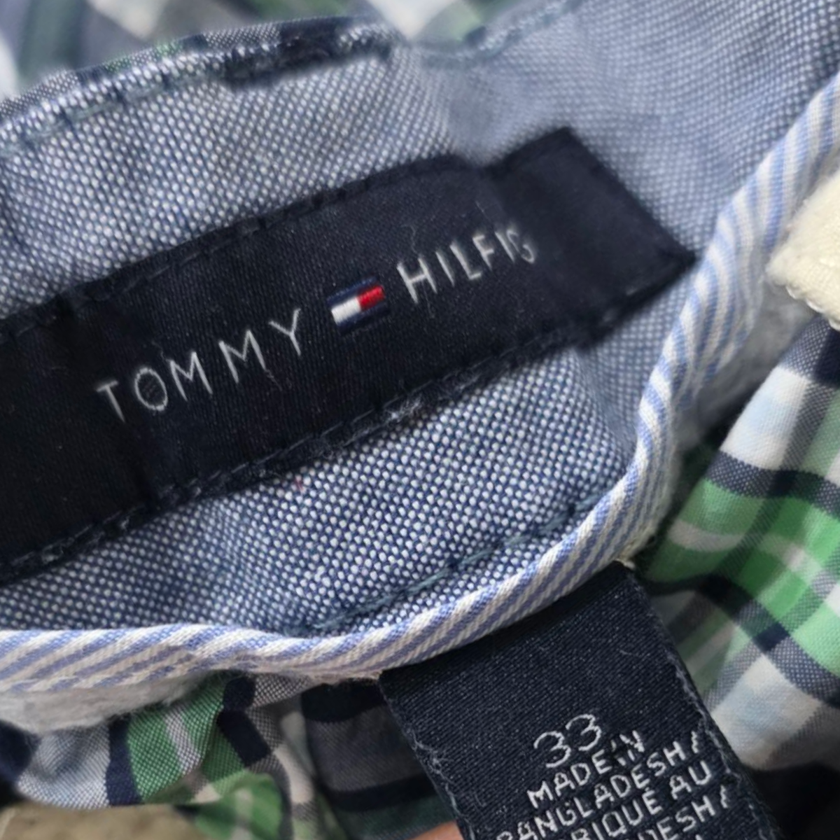 Bermuda Tommy Hilfiger Talla 33 Cuadro Verde Y Azul