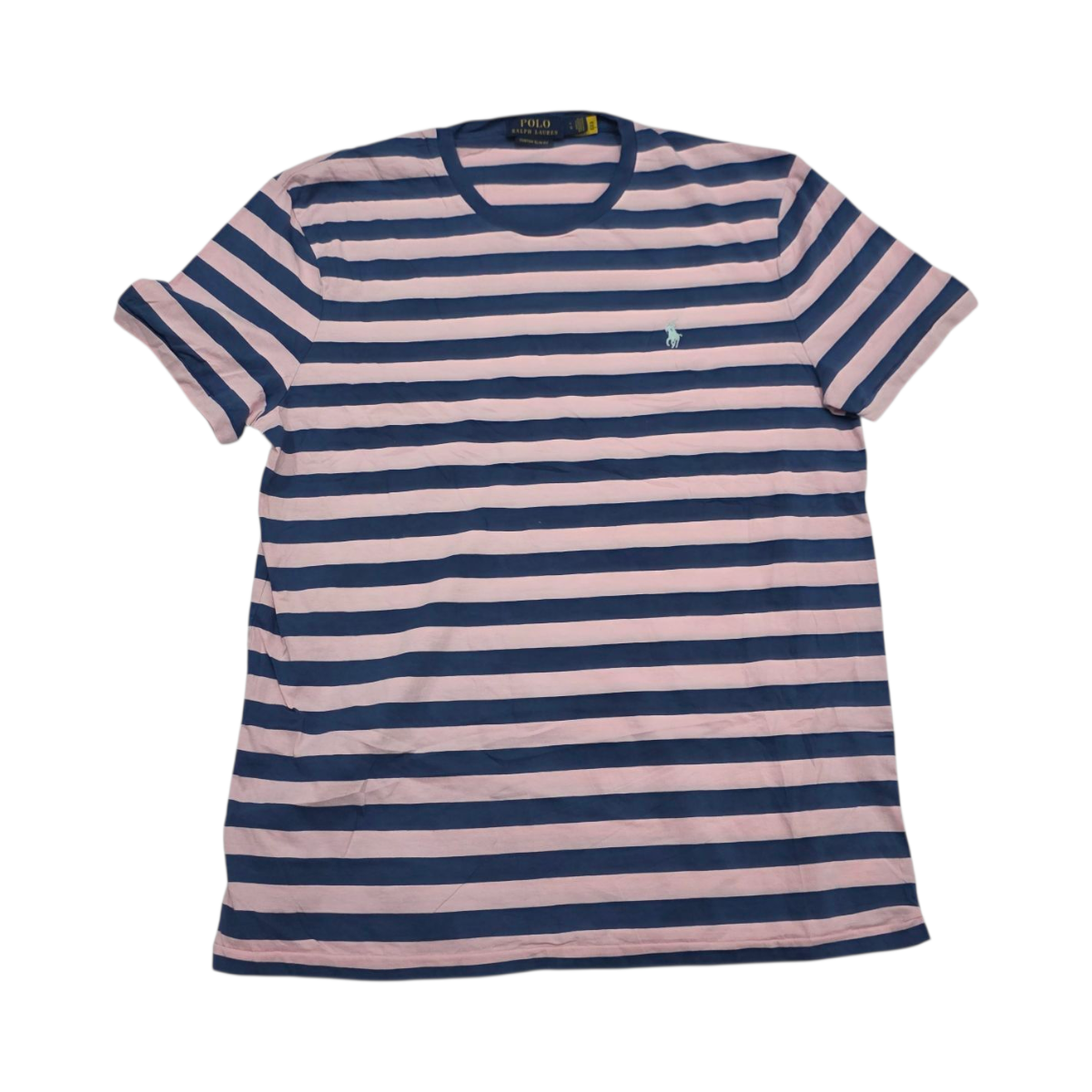 Playera Ralph Lauren Grande Rosa Y Azul Lineas Custom Slim