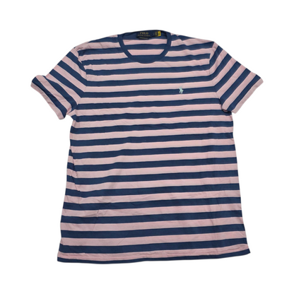 Playera Ralph Lauren Grande Rosa Y Azul Lineas Custom Slim