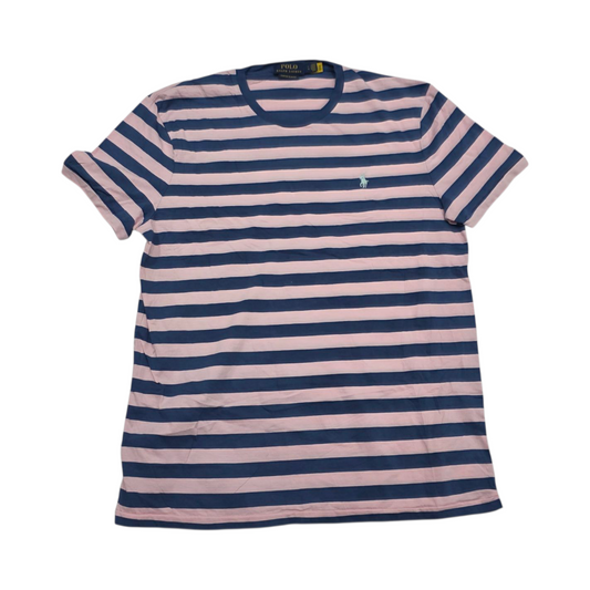 Playera Ralph Lauren Grande Rosa Y Azul Lineas Custom Slim