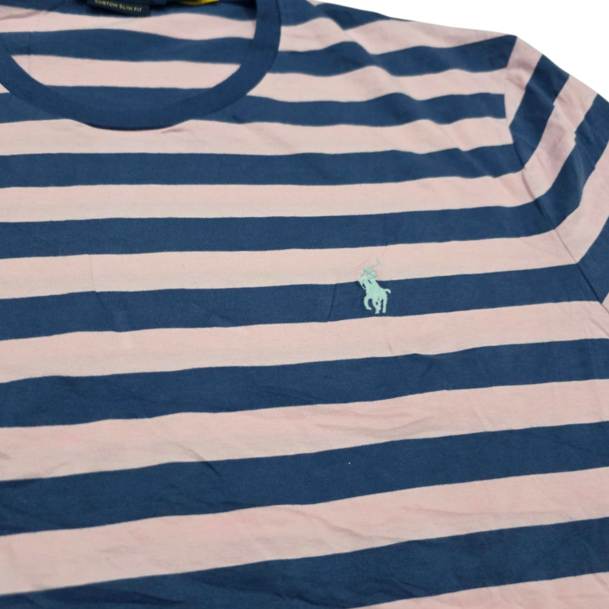 Playera Ralph Lauren Grande Rosa Y Azul Lineas Custom Slim