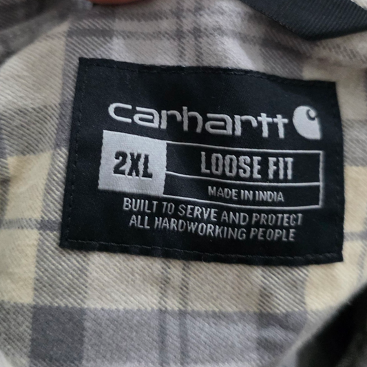 Camisa Carhartt 2xl Loose Fit Cuadro Gris Y Beige