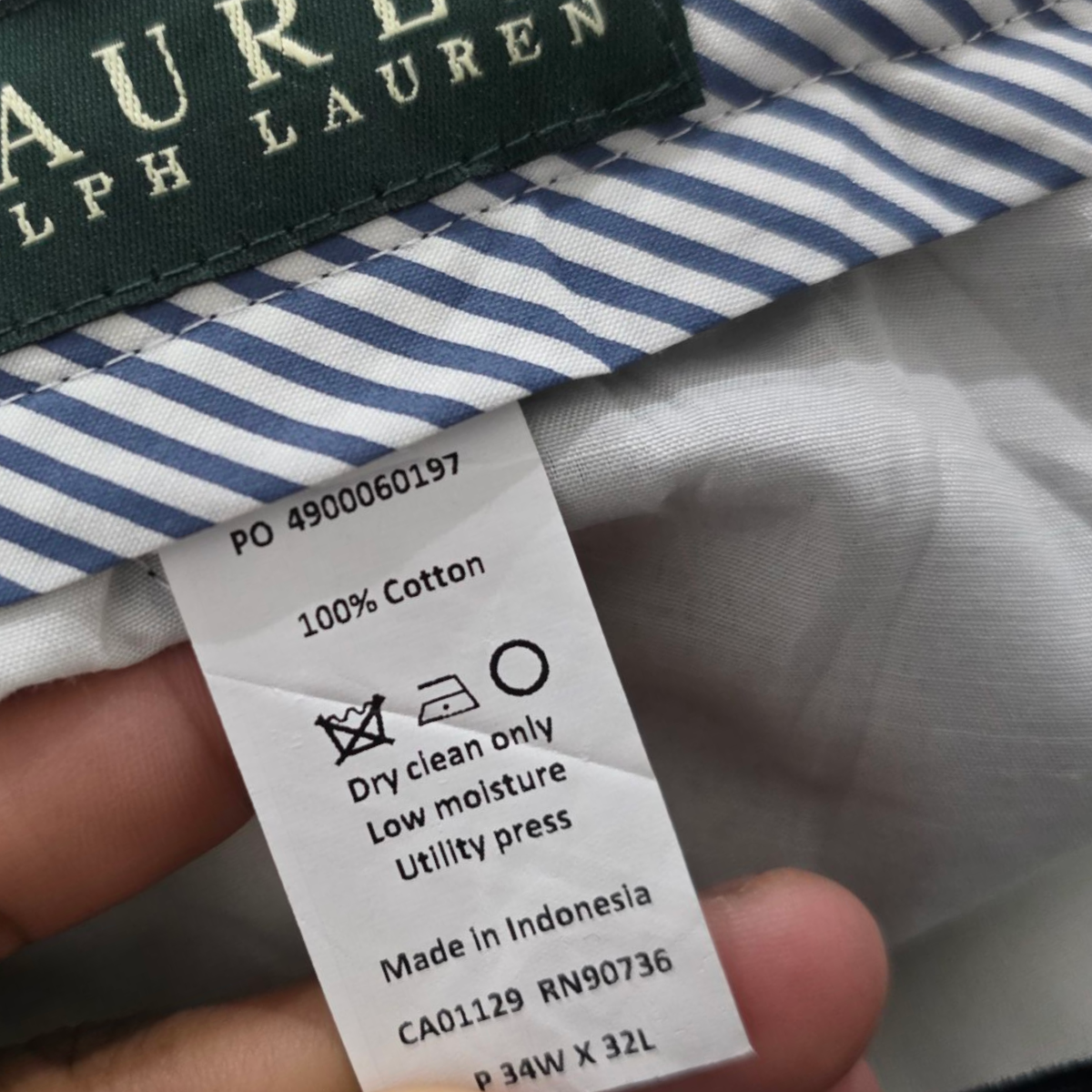 Pantalon Ralph Lauren 34x32 Pana Azul Recto