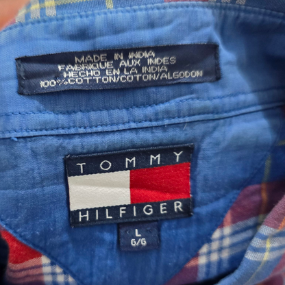 Camisa Manga Corta Tommy Hilfiger Grande L Cuadro Azul Rojo