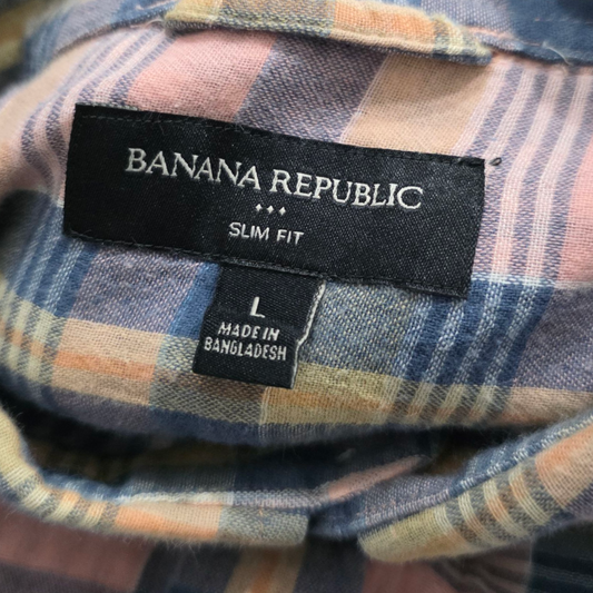 Camisa Banana Republic Grande L Slimfit Cuadro Rosa Y Azul