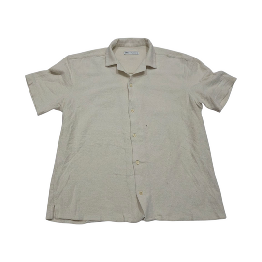 Camisa Manga Corta Zara Grande L 42 Beige Oscuro