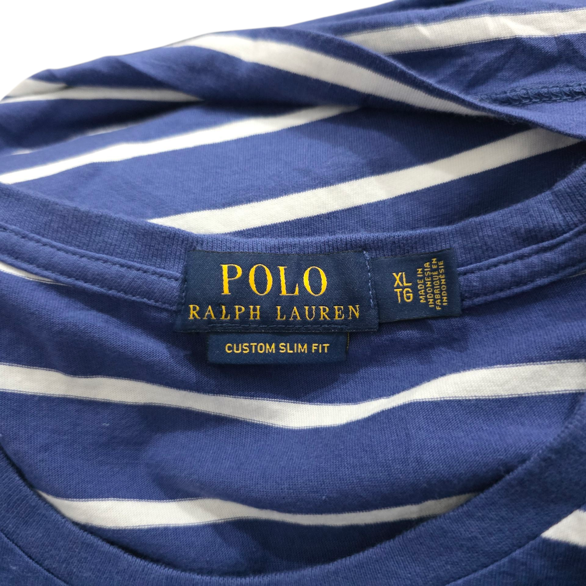 Playera Ralph Lauren Xgrande Xl Custom Slimfit Azul Lineas