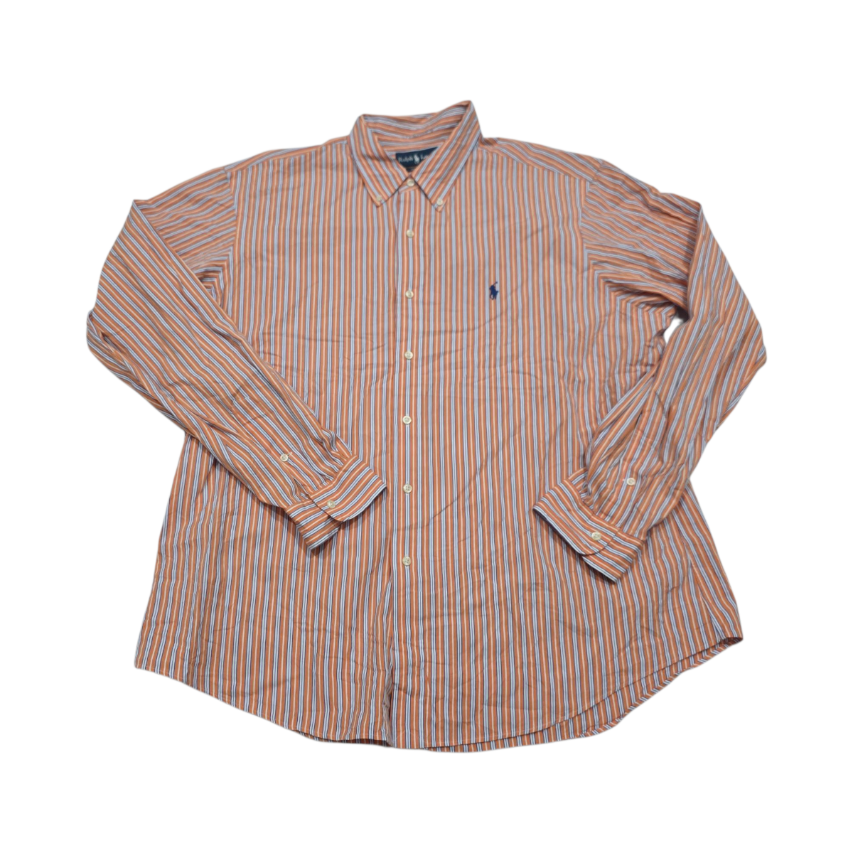 Camisa Ralph Lauren 2xl Custom Fit Lineas Naranja Pony Azul