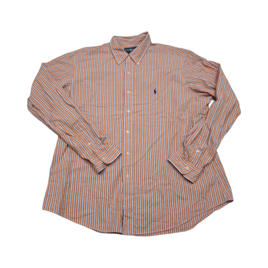 Camisa Ralph Lauren 2xl Custom Fit Lineas Naranja Pony Azul