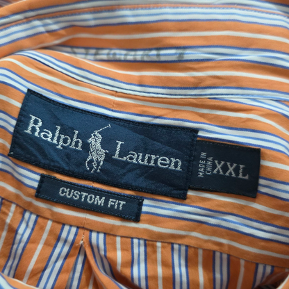 Camisa Ralph Lauren 2xl Custom Fit Lineas Naranja Pony Azul
