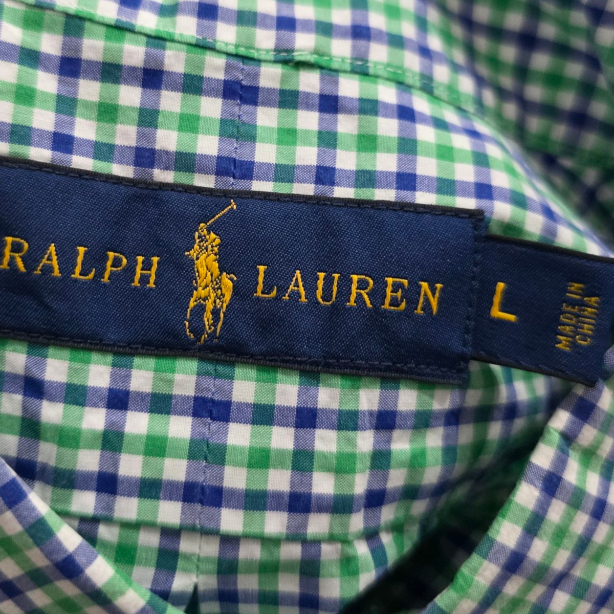 Camisa Ralph Lauren Grande L Cuadro Verde Y Azul Pony Azul