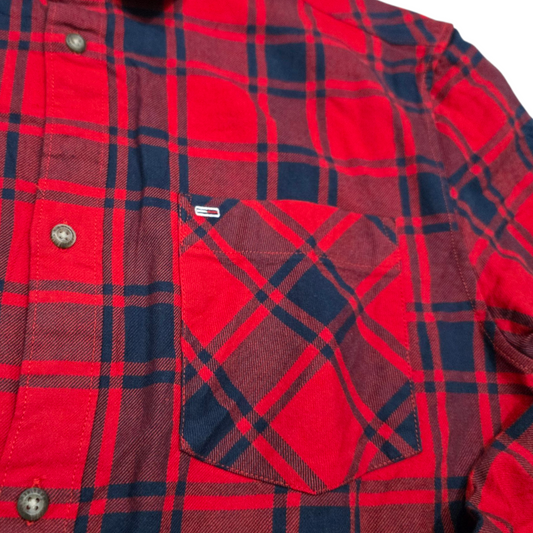 Camisa Tommy Jeans Grande L Regular Fit Cuadro Rojo Y Azul