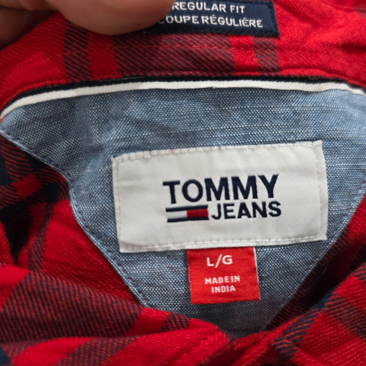 Camisa Tommy Jeans Grande L Regular Fit Cuadro Rojo Y Azul