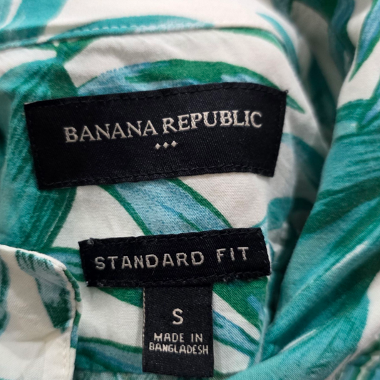 Camisa Manga Corta Banana Republic Standard Fit Verde Blanco