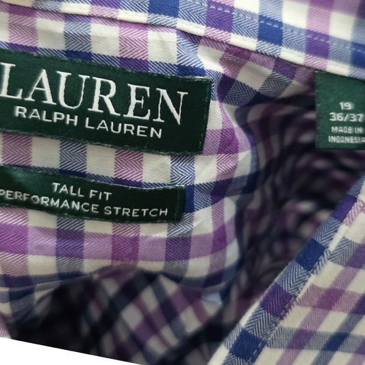 Camisa Ralph Lauren 3xl 19 36-37 Tall Fit Cuadro Morado