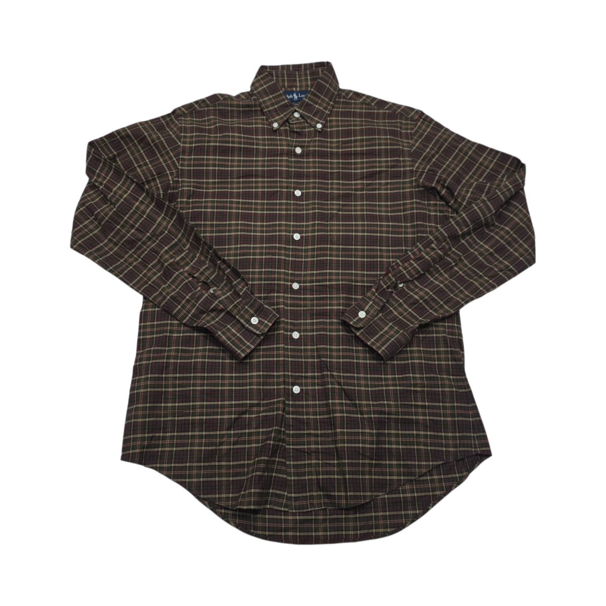 Camisa Ralph Lauren Mediana M Custom Fit Cuadro Cafe Y Verde