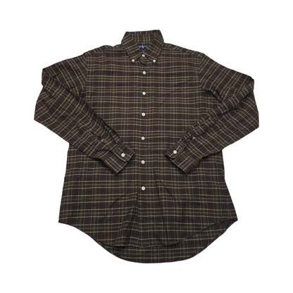 Camisa Ralph Lauren Mediana M Custom Fit Cuadro Cafe Y Verde
