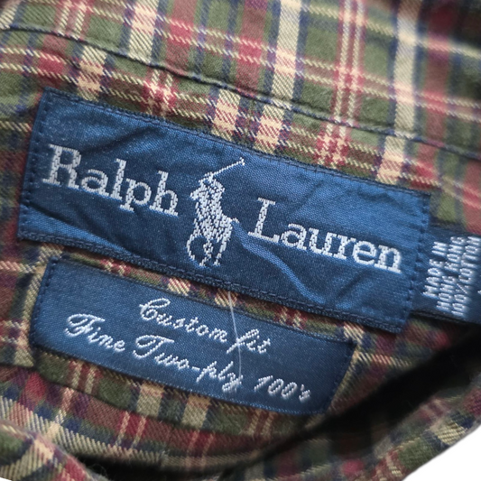 Camisa Ralph Lauren Mediana M Custom Fit Cuadro Cafe Y Verde