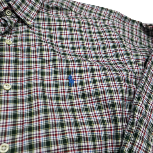 Camisa Ralph Lauren Mediana M Blake Cuadro Verde Pony Azul