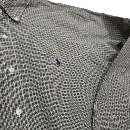 Camisa Ralph Lauren Xgrande Xl Cuadros Verde Pony Morado