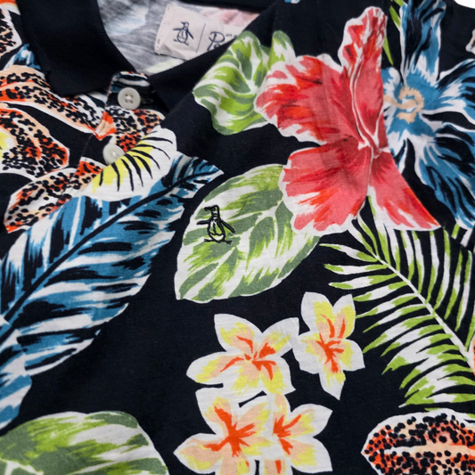 Playera Polo Penguin Xgrande Xl Negro Con Flores