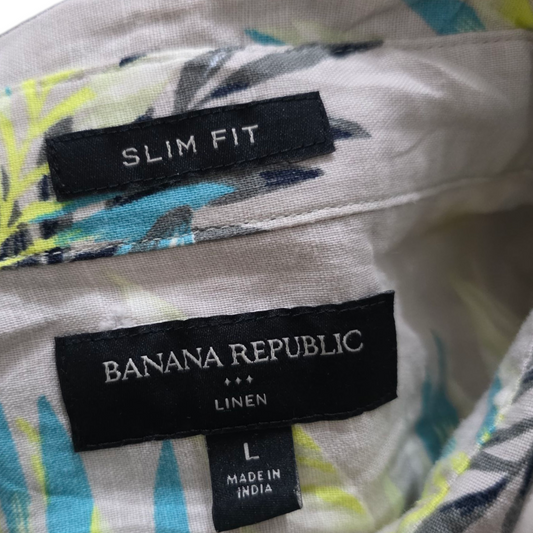 Camisa M/corta Banana Republic Slim Fit Grande L Cafe Flores
