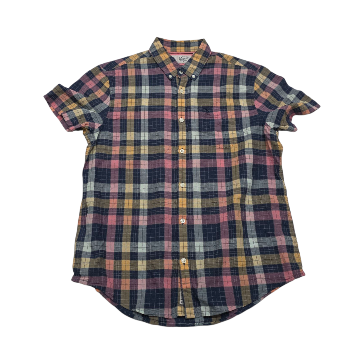 Camisa Penguin Grande L Cuadro Amarillo Azul Y Rosa
