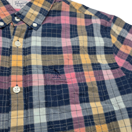Camisa Penguin Grande L Cuadro Amarillo Azul Y Rosa