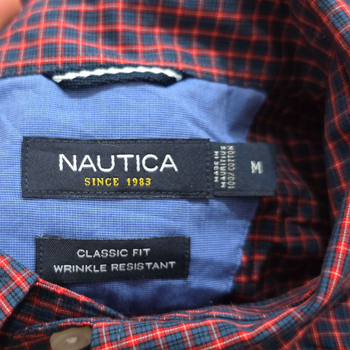 Camisa Nautica Classic Fit Mediana M Cuadro Azul Rojo
