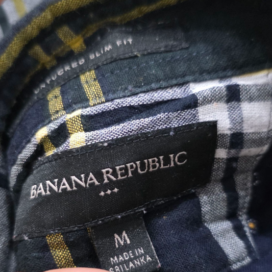 Camisa Banana Republic Mediana M Cuadro Azul Blanco