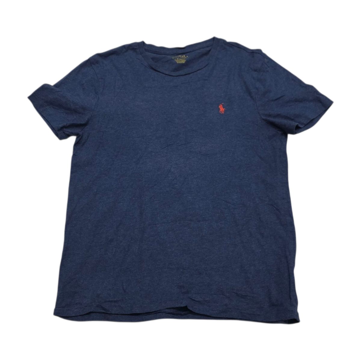 Playera Ralph Lauren Custom Slimfit Mediana Azul Pony Naranj