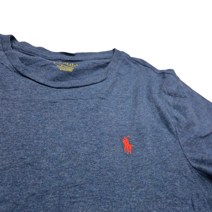 Playera Ralph Lauren Custom Slimfit Mediana Azul Pony Naranj