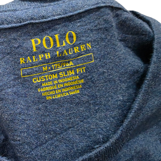 Playera Ralph Lauren Custom Slimfit Mediana Azul Pony Naranj