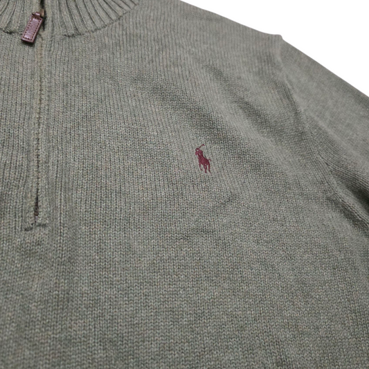 Sueter Medio Cierre Ralph Lauren Xgrande Xl Verde Pony Vino
