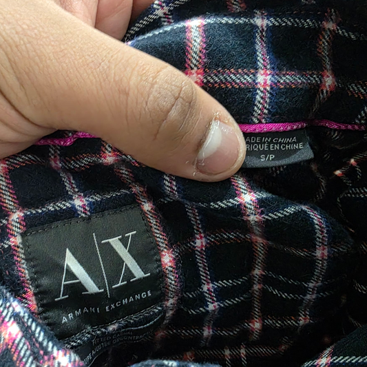 Camisa Armani Exchange Chico S Cuadro Negro Y Rosa