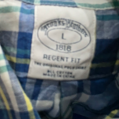 Camisa M/corta Brooks Brothers Grande L Cuadro Azul Y Blanco