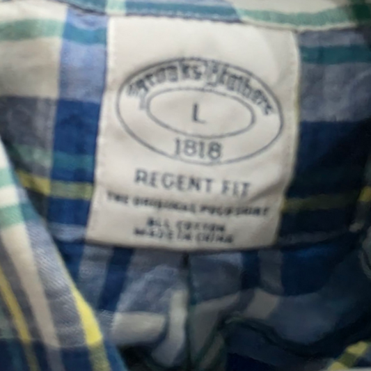 Camisa M/corta Brooks Brothers Grande L Cuadro Azul Y Blanco
