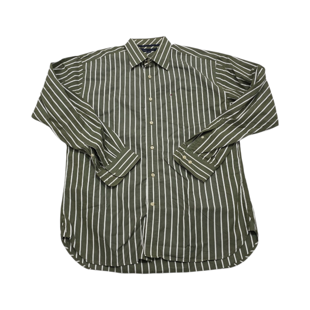 Camisa Tommy Hilfiger Mediana M Verde Lineas Blancas