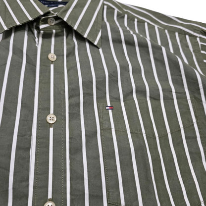Camisa Tommy Hilfiger Mediana M Verde Lineas Blancas