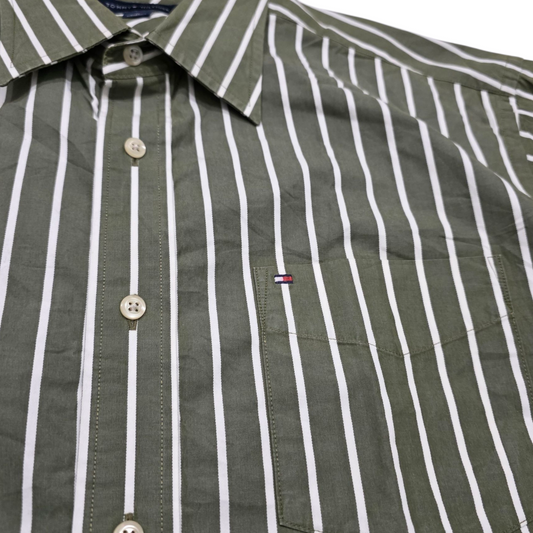 Camisa Tommy Hilfiger Mediana M Verde Lineas Blancas