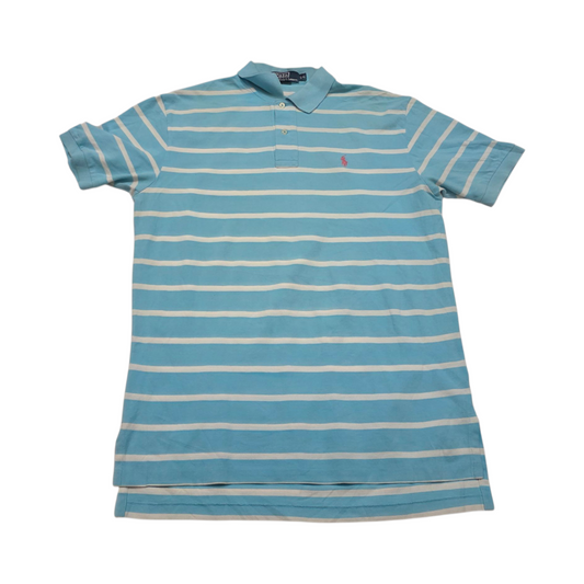 Playera Polo Ralph Lauren Grande L Azul Lineas Pony Rosa