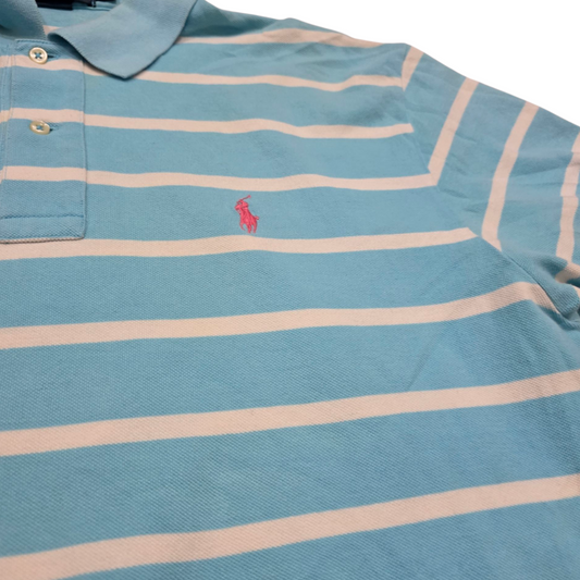 Playera Polo Ralph Lauren Grande L Azul Lineas Pony Rosa