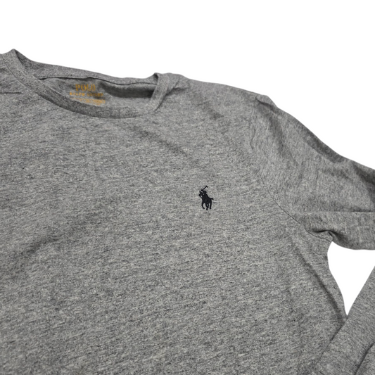 Playera M/larga Ralph Lauren Gris Custom Slimfit Pony Negro