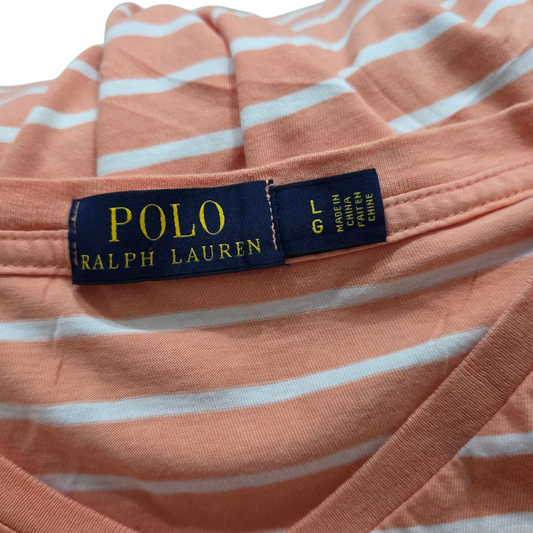 Playera Ralph Lauren Grande L Naranja Lineas Blancas