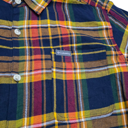 Camisa Columbia Mediana M Cuadro Azul Amarillo Naranja