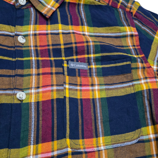 Camisa Columbia Mediana M Cuadro Azul Amarillo Naranja