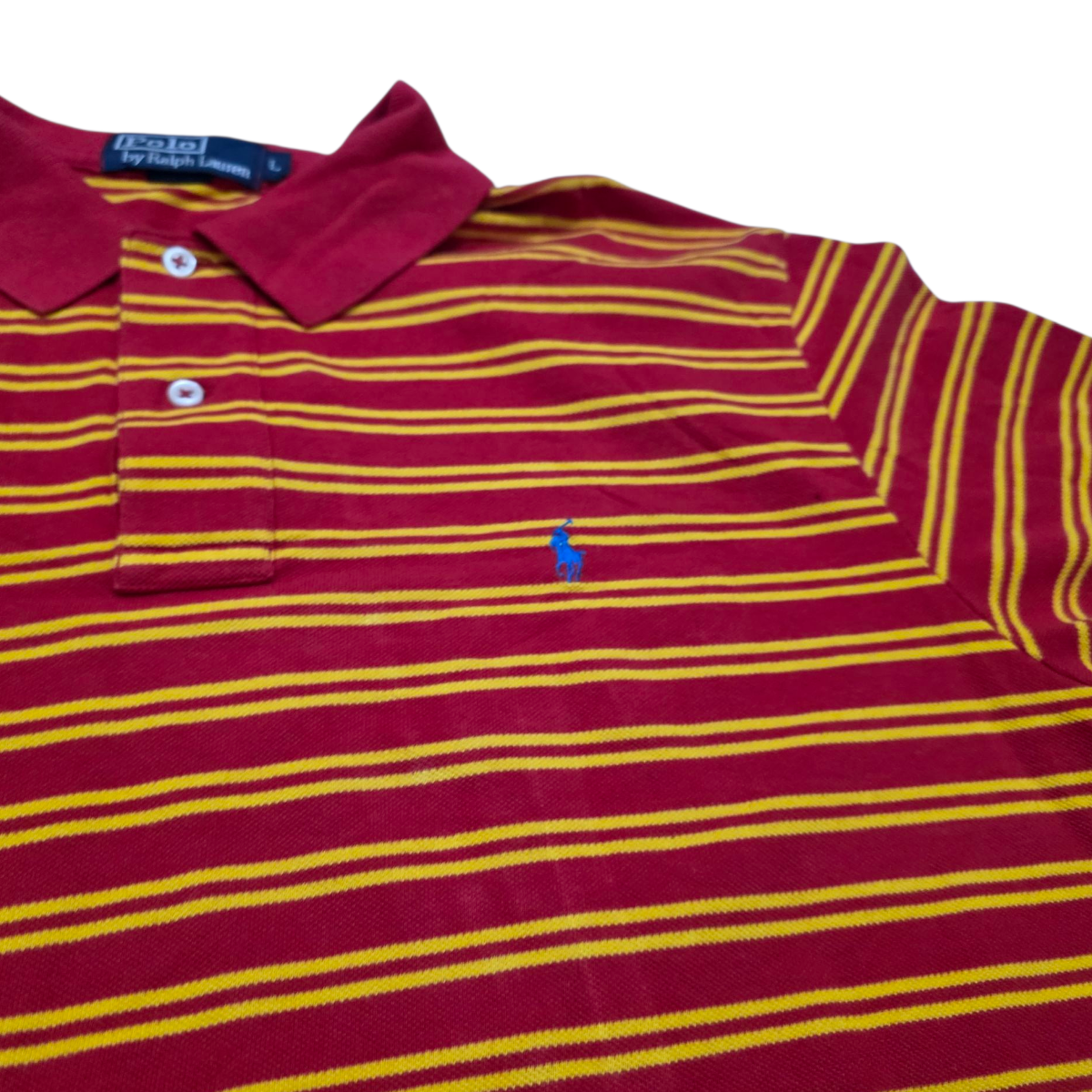 Playera Polo Ralph Lauren Grande L Rojo Lineas Amarillas