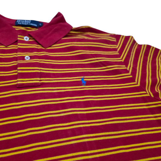 Playera Polo Ralph Lauren Grande L Rojo Lineas Amarillas