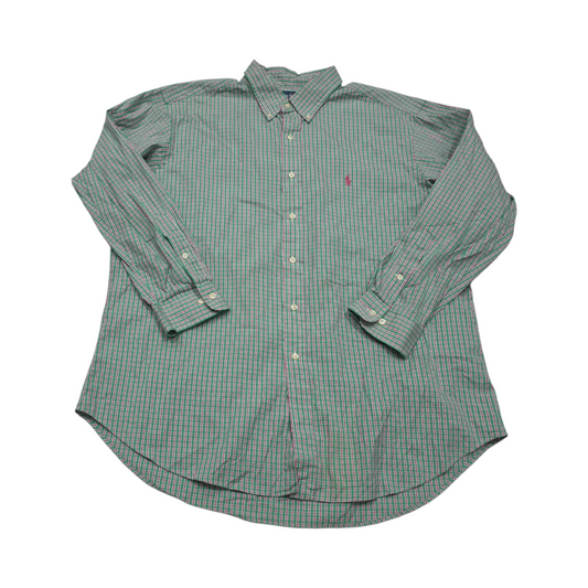 Camisa Ralph Lauren Xgrande Xl 17 1/2 Cuadro Verde Pony Rosa