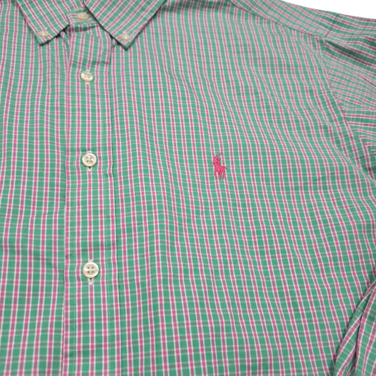Camisa Ralph Lauren Xgrande Xl 17 1/2 Cuadro Verde Pony Rosa